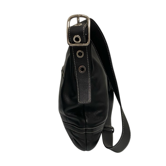 Coach Solid Black Leather Square Handbag - Picture 3 of 9